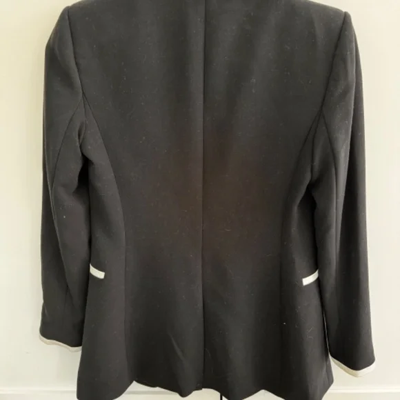 Alice + Olivia Breann Black Off White Piped Long Blazer Jacket Women's Size 2 - Picture 3 of 5